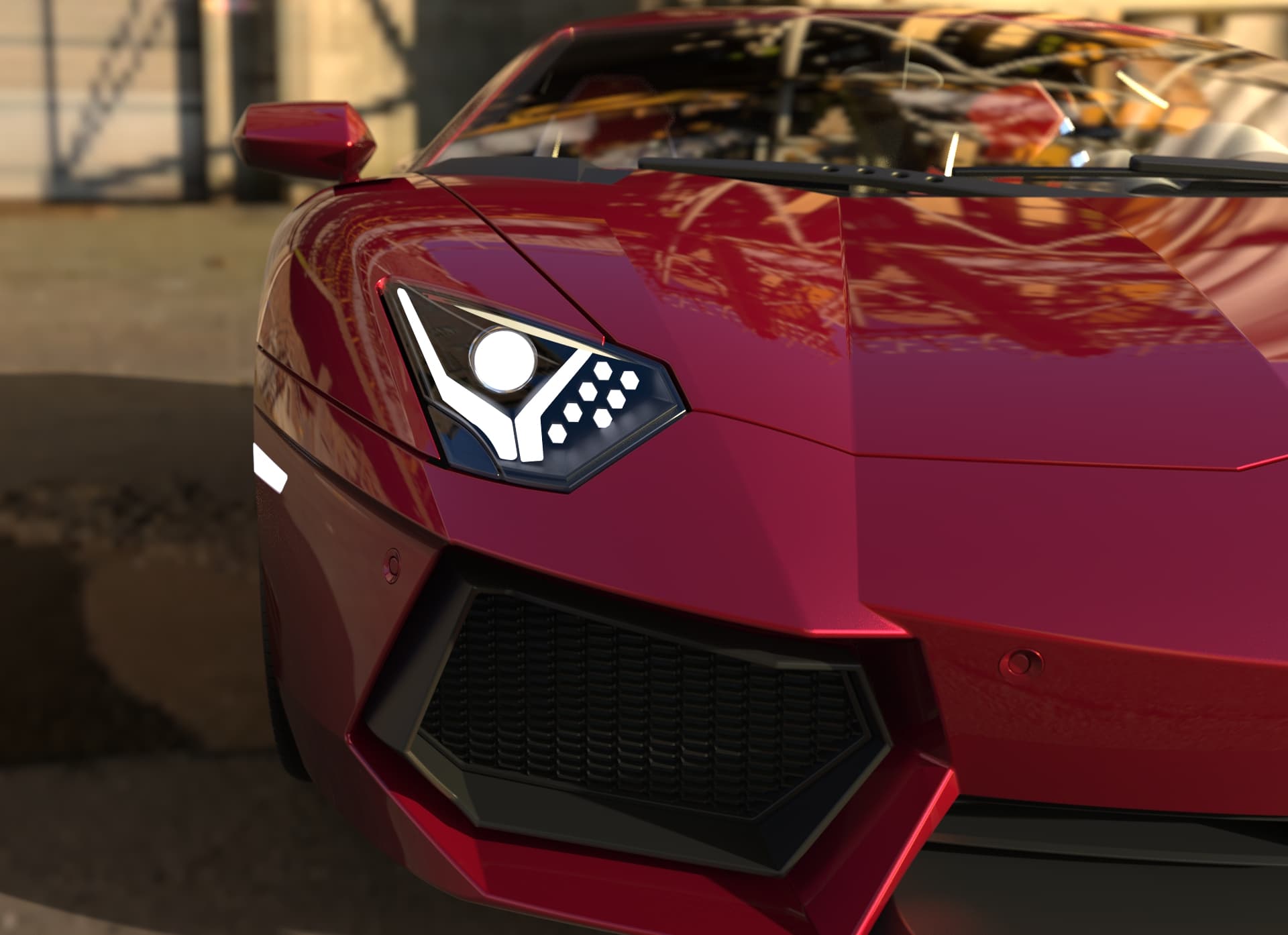 Close product rendering of a red sports car